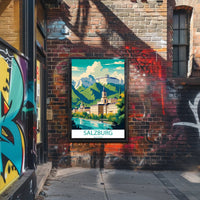 Salzburg Cityscape with Vibrant Artistic Interpretation Travel Poster