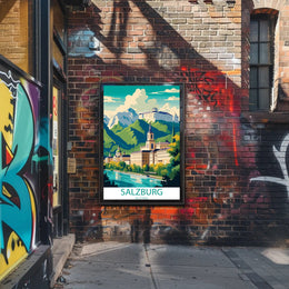 Salzburg Cityscape with Vibrant Artistic Interpretation Travel Poster