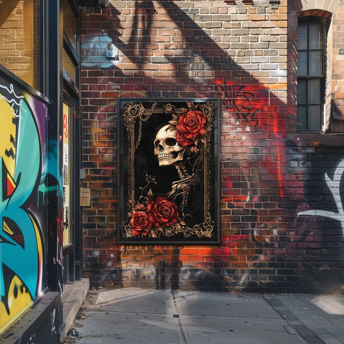Skull and Roses Art in Ornate Baroque Artistic Poster