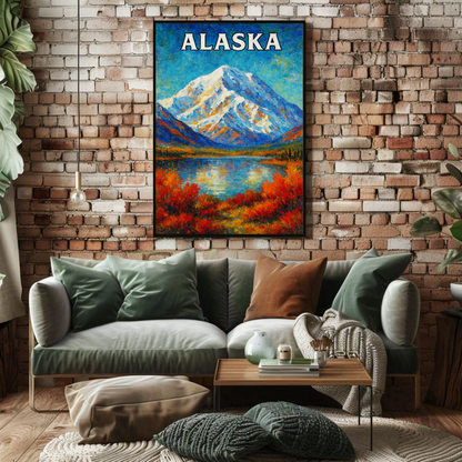 Alaska Mountain Reflection Autumn Foliage Lake Travel Poster