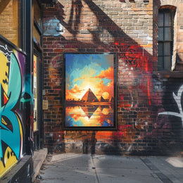 Artistic Reflection of Egyptian Pyramids in Travel Poster