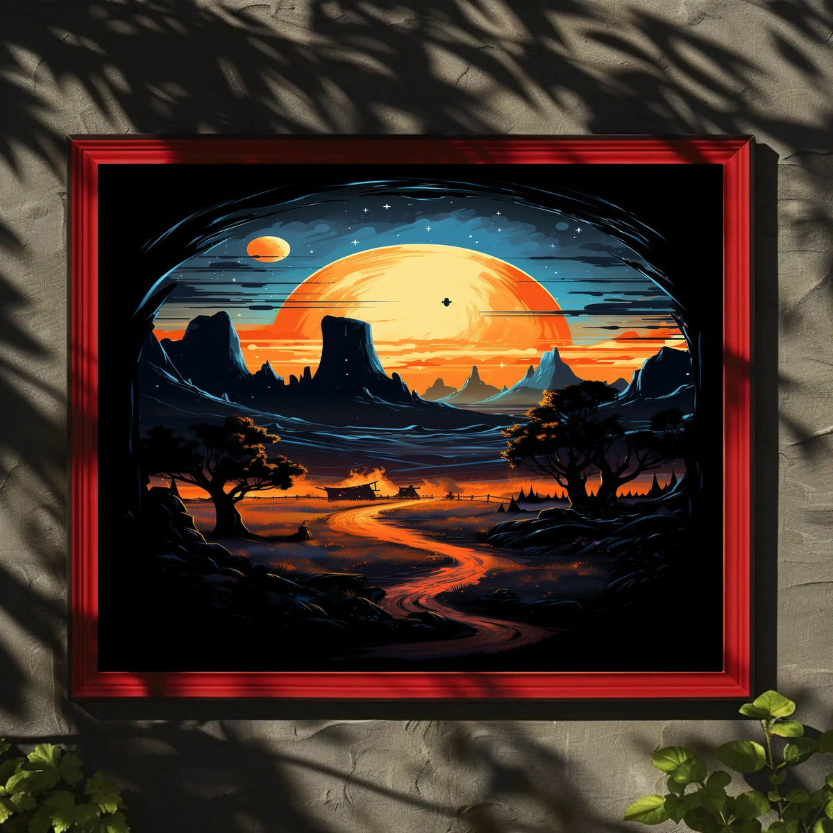 Celestial Sunset Over Desert Landscape Poster