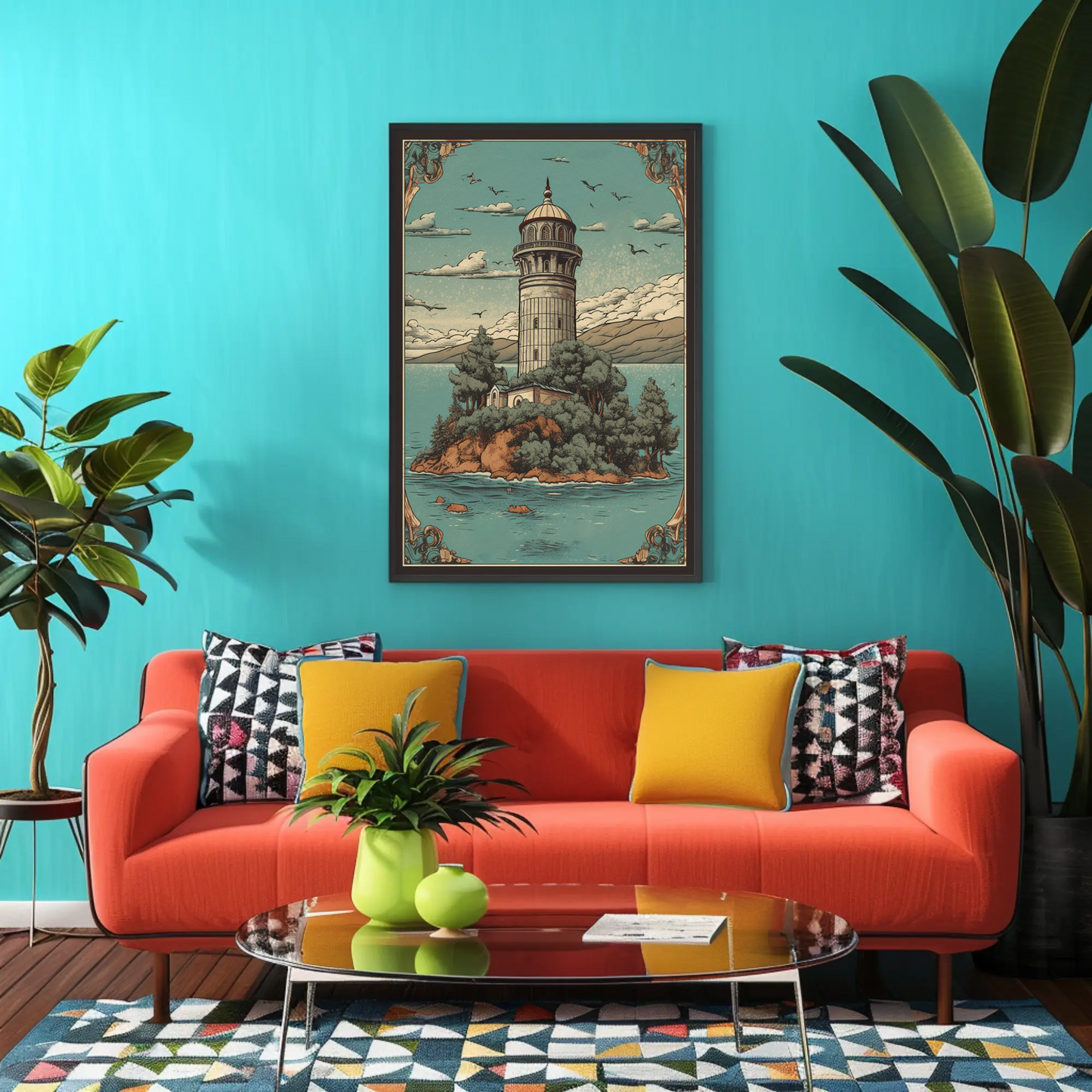 Lighthouse Island Retreat Vintage Travel Poster
