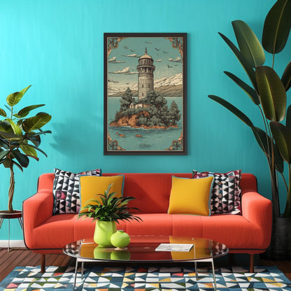 Lighthouse Island Retreat Vintage Travel Poster