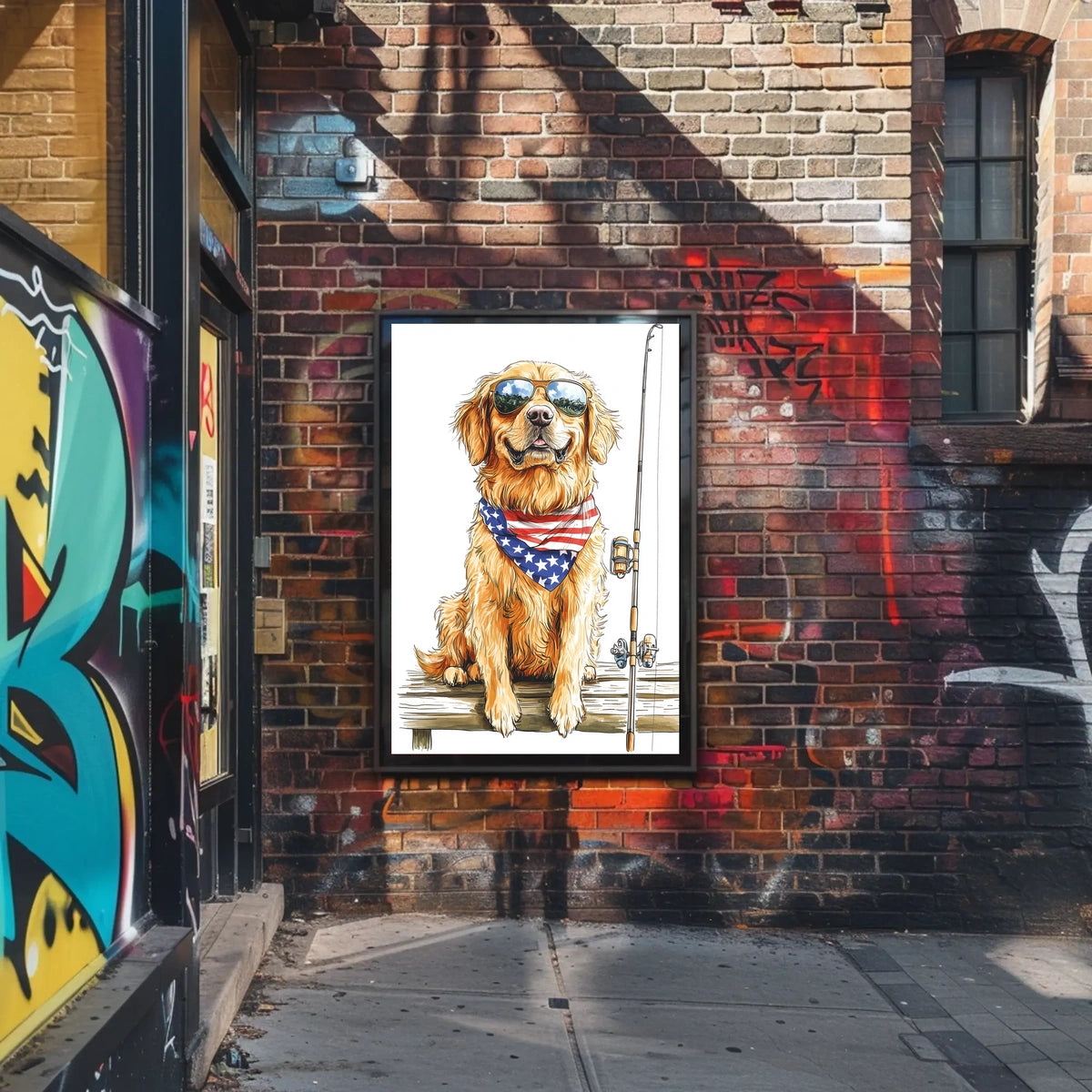 Golden Retriever Fishing With Sunglasses Bandana Poster