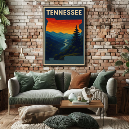 Tennessee Smoky Mountains River Sunset Travel Poster