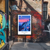 Santorini Sunset Travel Scene: Beautiful Mediterranean Landscape Poster