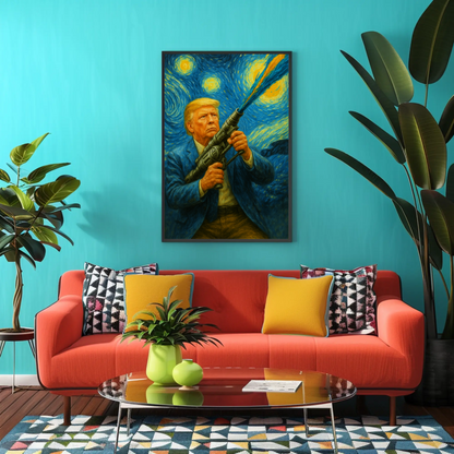 Donald Trump Starry Night Blaster Futuristic Action Vintage Travel Poster
