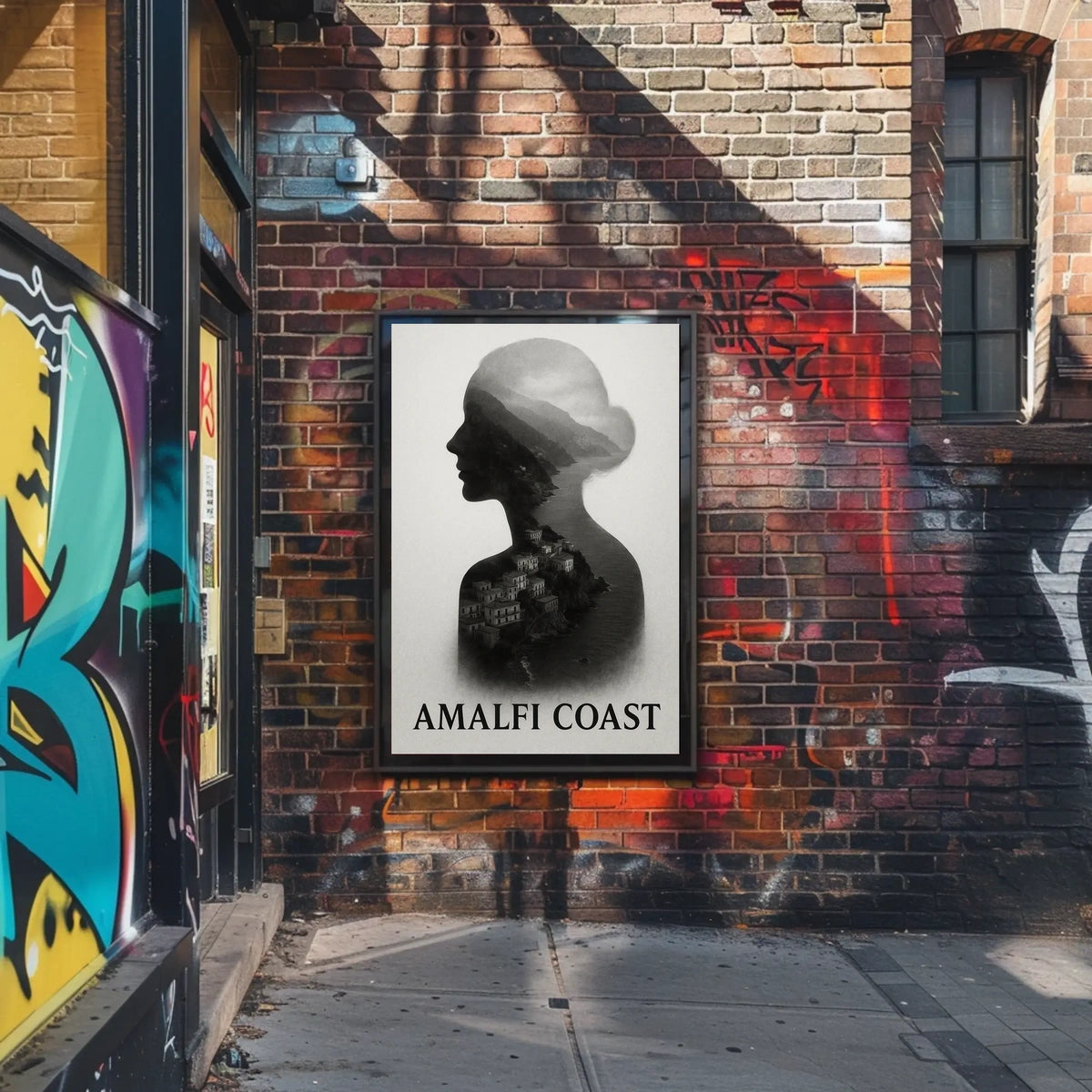 Amalfi Coast Silhouette Poster Wall Art for Coastal Decor