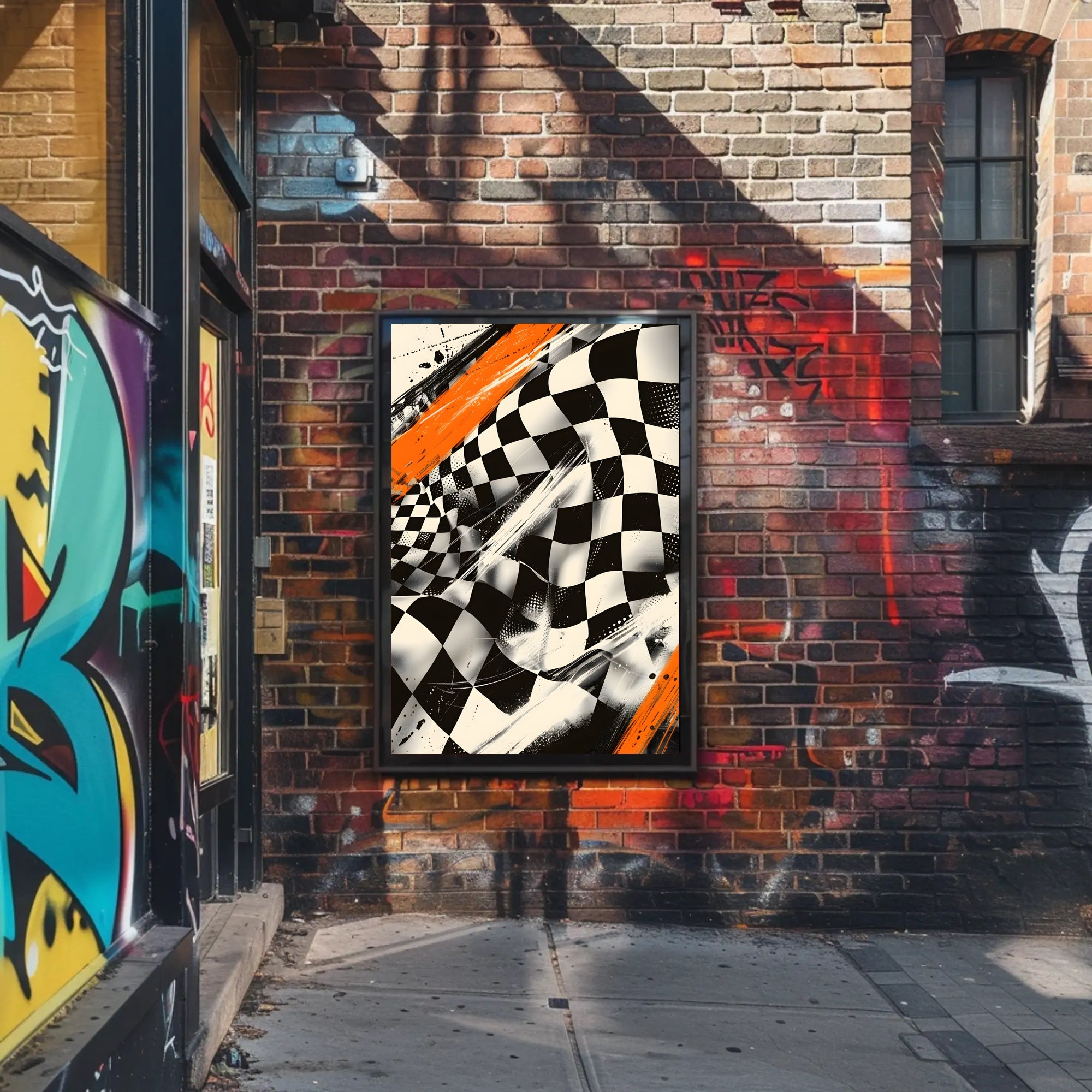 Dynamic Racing Energy: Abstract Poster with Checkered Pattern