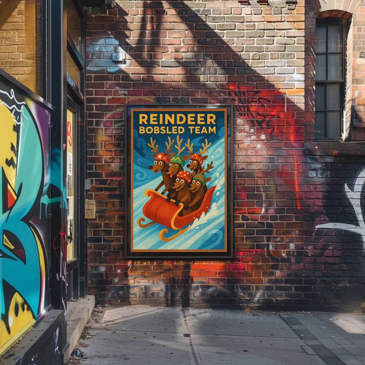 Reindeer Bobsled Adventure Poster: Fantasy or Mythology Poster