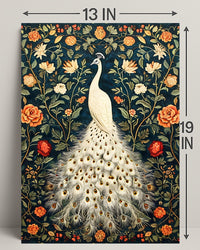 Exquisite White Peacock Among Floral Splendor - Artistic Poster