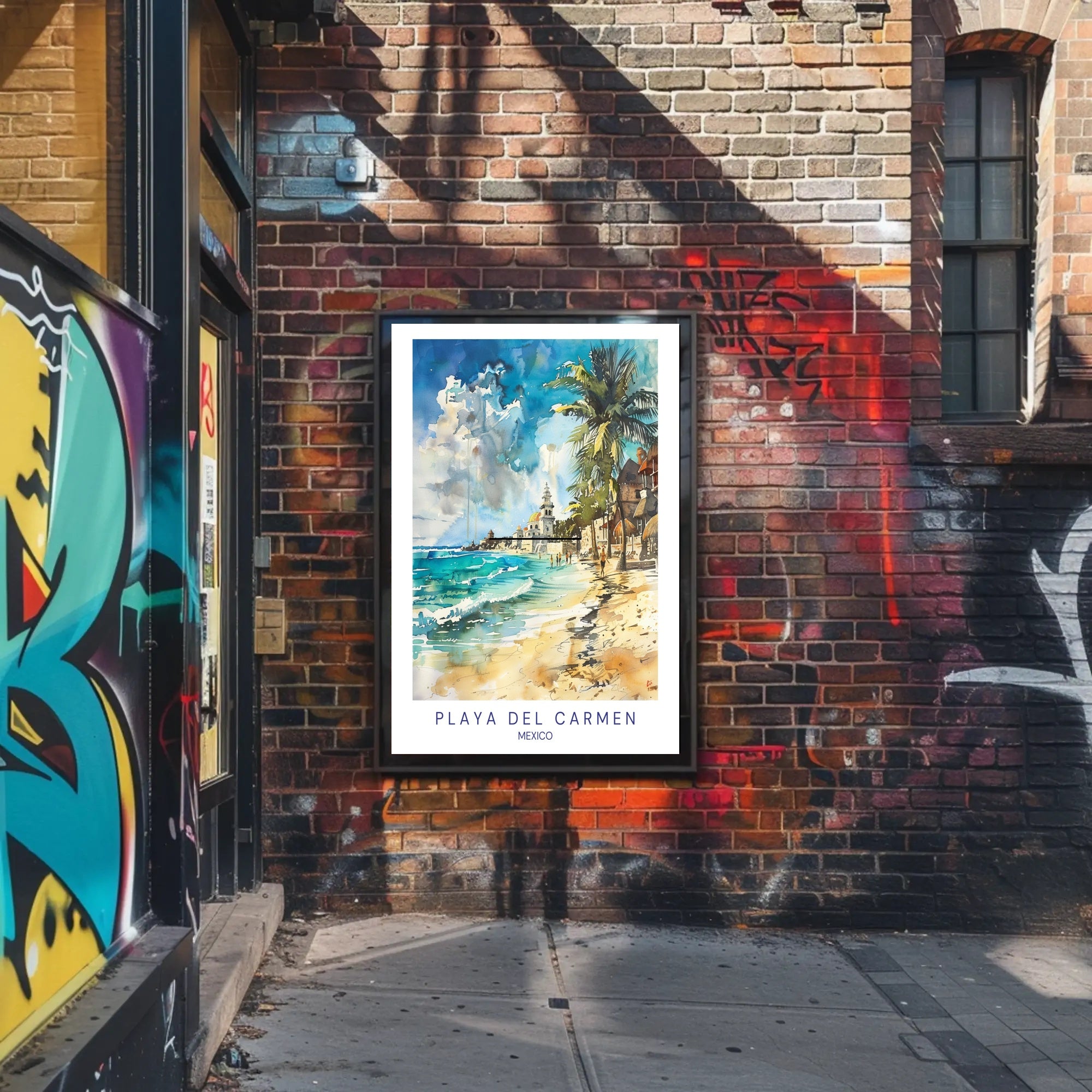 Playa del Carmen Beach Scene Watercolor Travel Poster PosterGoat