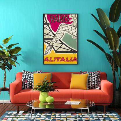Paris Alitalia Vintage Fashion Travel Poster