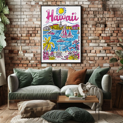 Hawaii USA Tropical Ocean Paradise Colorful Scenery Travel Poster