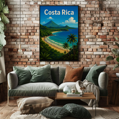 Costa Rica Tropical Coast Volcano View Travel Poster