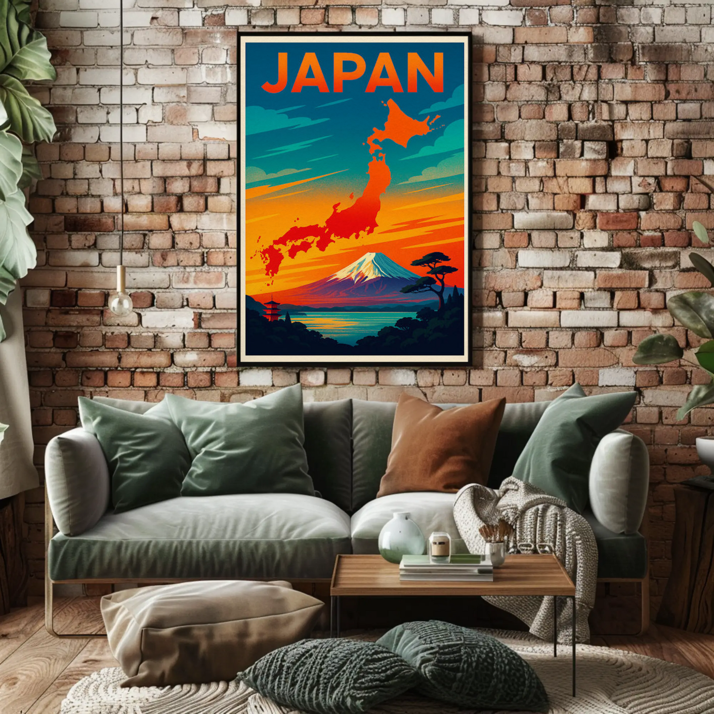Japan Mount Fuji Map Sunset Travel Poster Poster