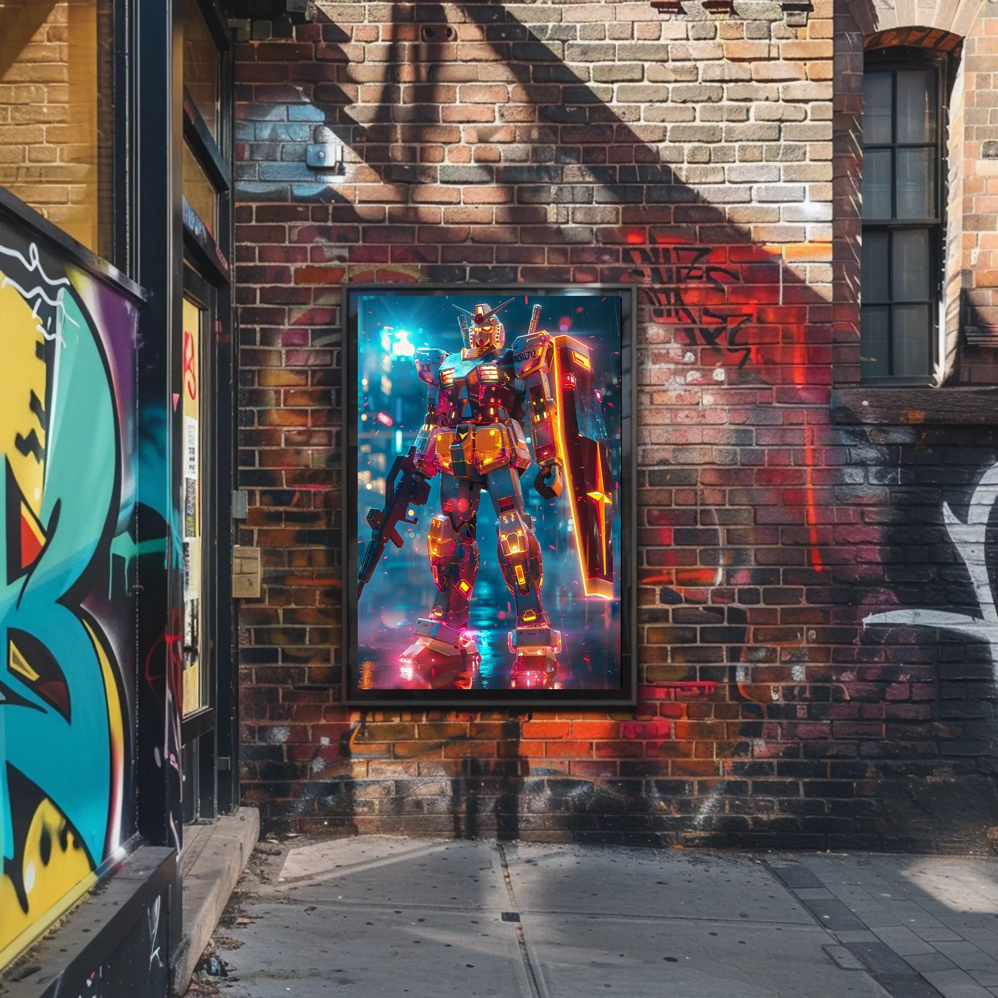 Neon Mech Warrior Art Print Poster for Home Decor PosterGoat
