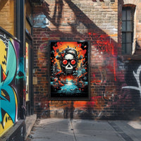 Psychedelic Skull with Industrial Chaos Abstract Artistic Poster