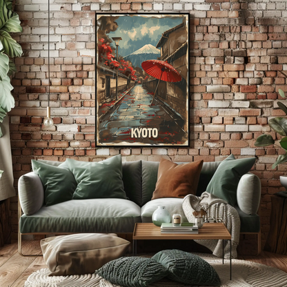 Kyoto Rainy Street Mount Fuji View Travel Poster