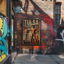 Golden Driller Tulsa Vintage Americana Poster