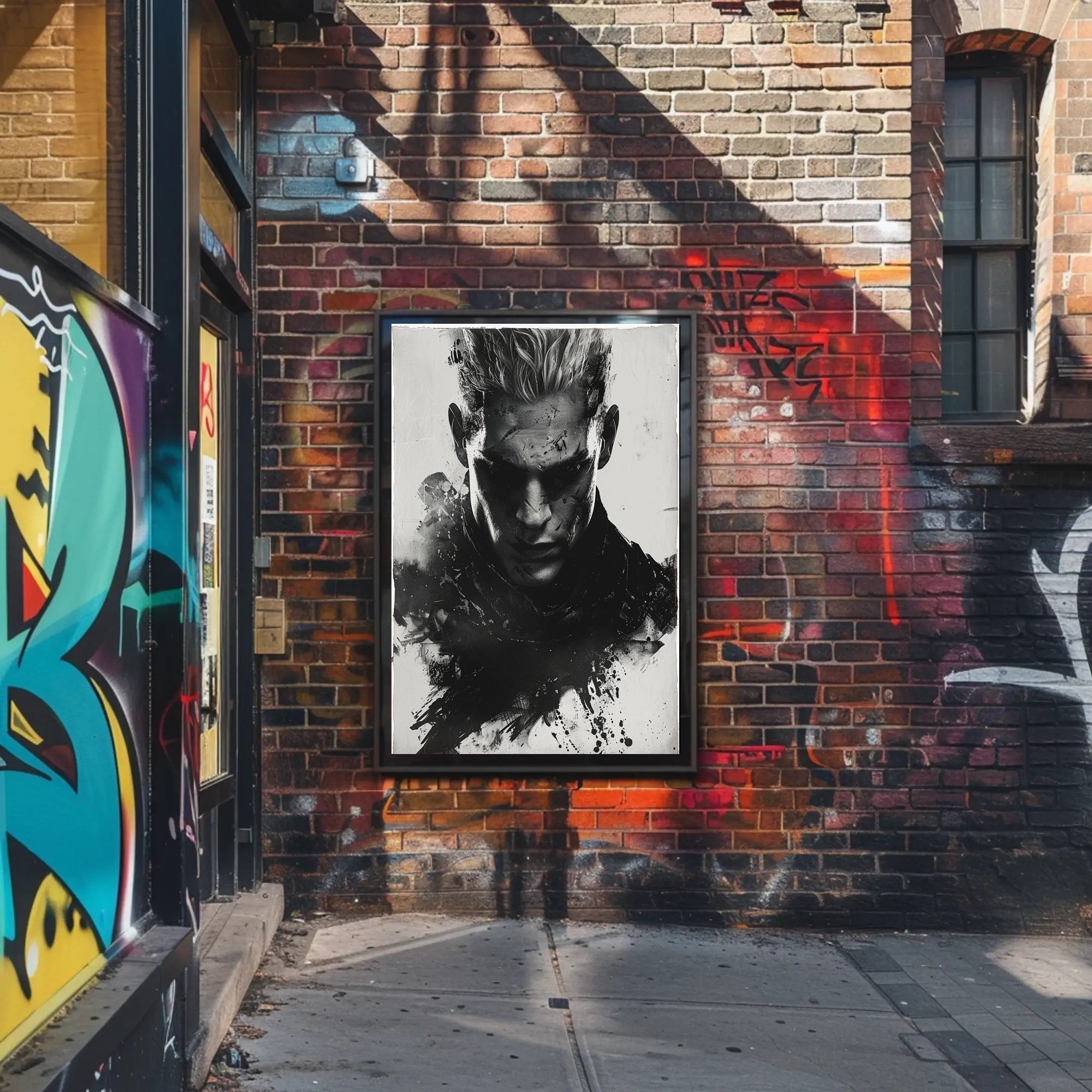 Intense Black and White Brooding Character Poster PosterGoat