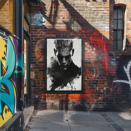 Intense Black and White Brooding Character Poster PosterGoat