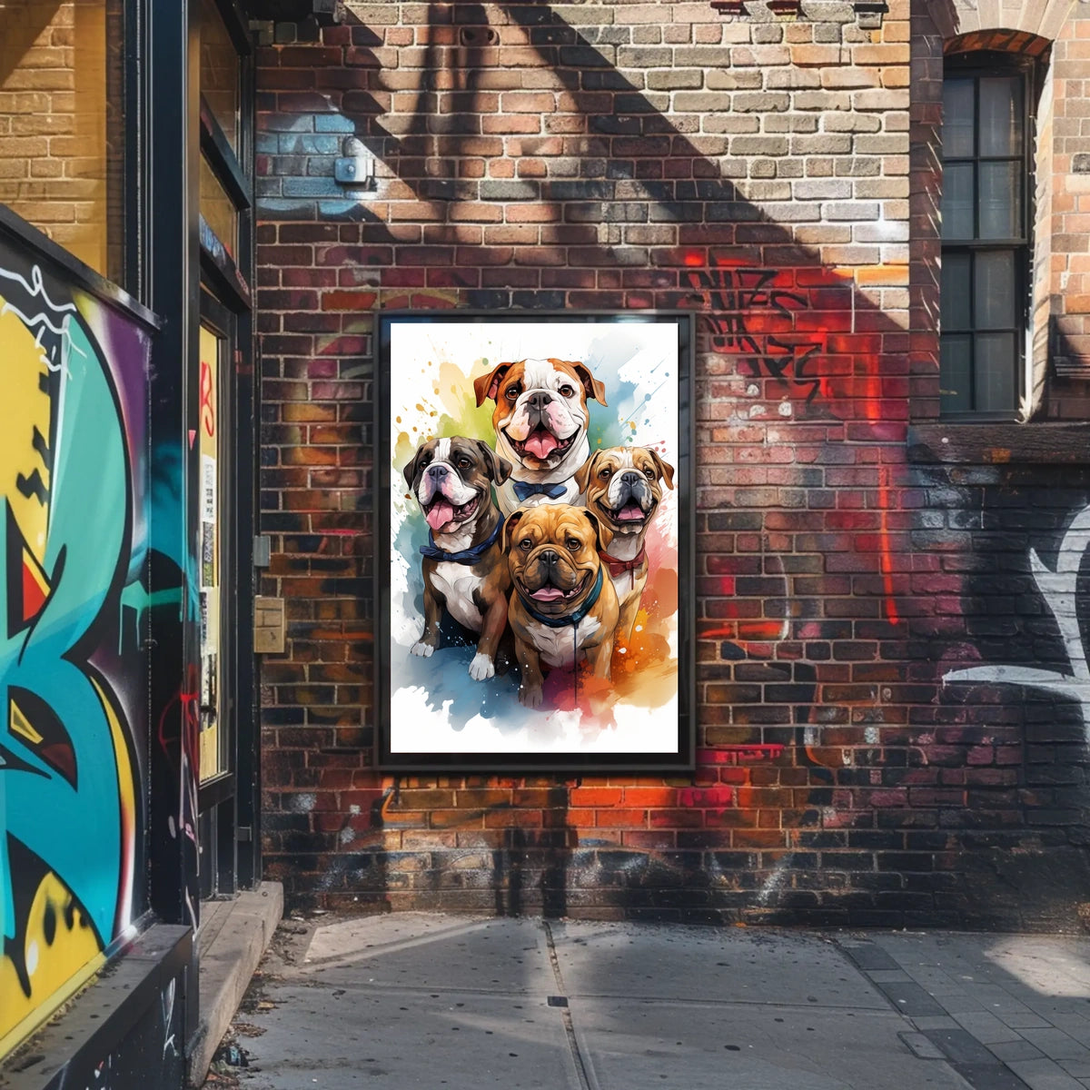 Colorful Bulldog Art Poster with Bow Ties