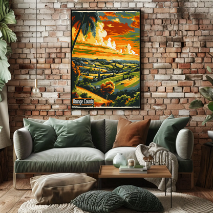 Orange County California Fields Sunset Travel Poster