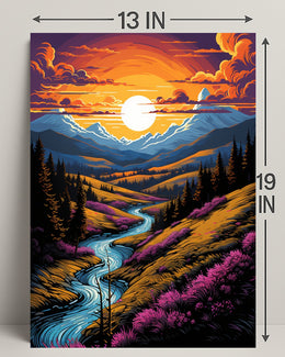 Sunset Over Mountain Stream Poster