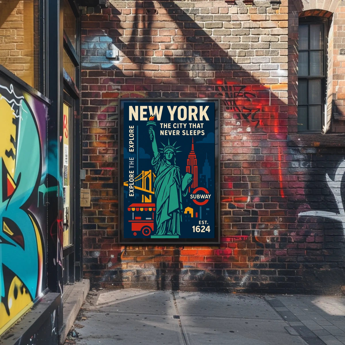 New York City Icons Travel Poster Retro Urban Wall Art