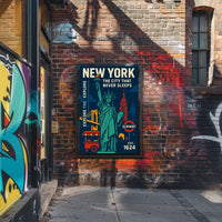 New York City Icons Travel Poster Retro Urban Wall Art