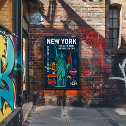 New York City Icons Travel Poster Retro Urban Wall Art