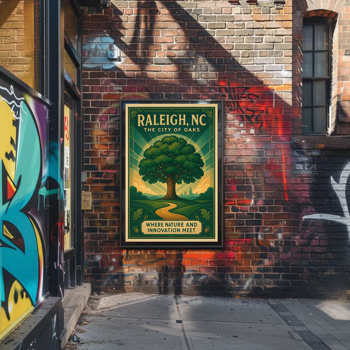 Raleigh City of Oaks Vintage Travel Poster
