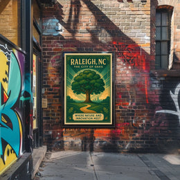 Raleigh City of Oaks Vintage Travel Poster