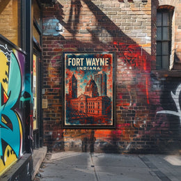 Fort Wayne Retro Cityscape Travel Poster
