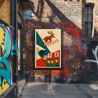 Whimsical Skiing Reindeer Retro Art Sports Poster