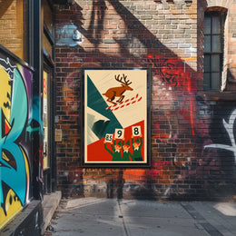 Whimsical Skiing Reindeer Retro Art Sports Poster