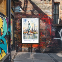 New York City Skyline and Liberty Travel Poster PosterGoat
