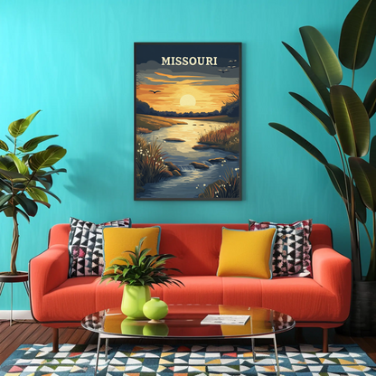 Missouri River Sunset Vintage Poster