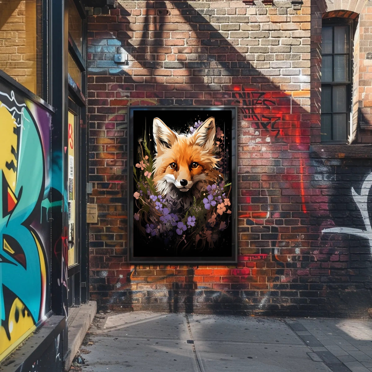 Fox Portrait with Vibrant Floral Surroundings