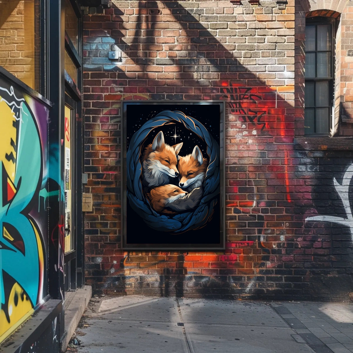 Starry Night With Foxes Poster