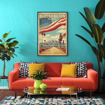 Bloomington Illinois Cityscape Art Print Vintage Travel Poster