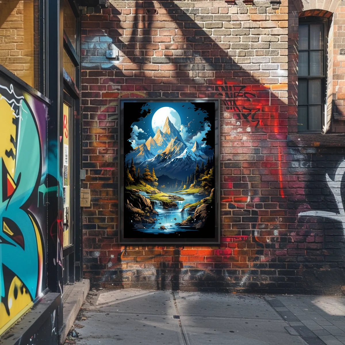 Enchanted Moonlit Mountain Landscape Fantasy Art Poster