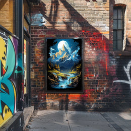 Enchanted Moonlit Mountain Landscape Fantasy Art Poster