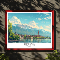 Geneva Scenic Cityscape with Vintage Travel Poster Aesthetics