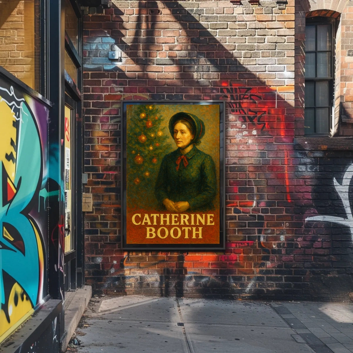 This stylized poster features an artistic depiction of a woman labeled "Catherine Booth." Travel Poster