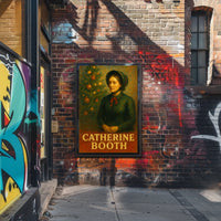 This stylized poster features an artistic depiction of a woman labeled "Catherine Booth." Travel Poster