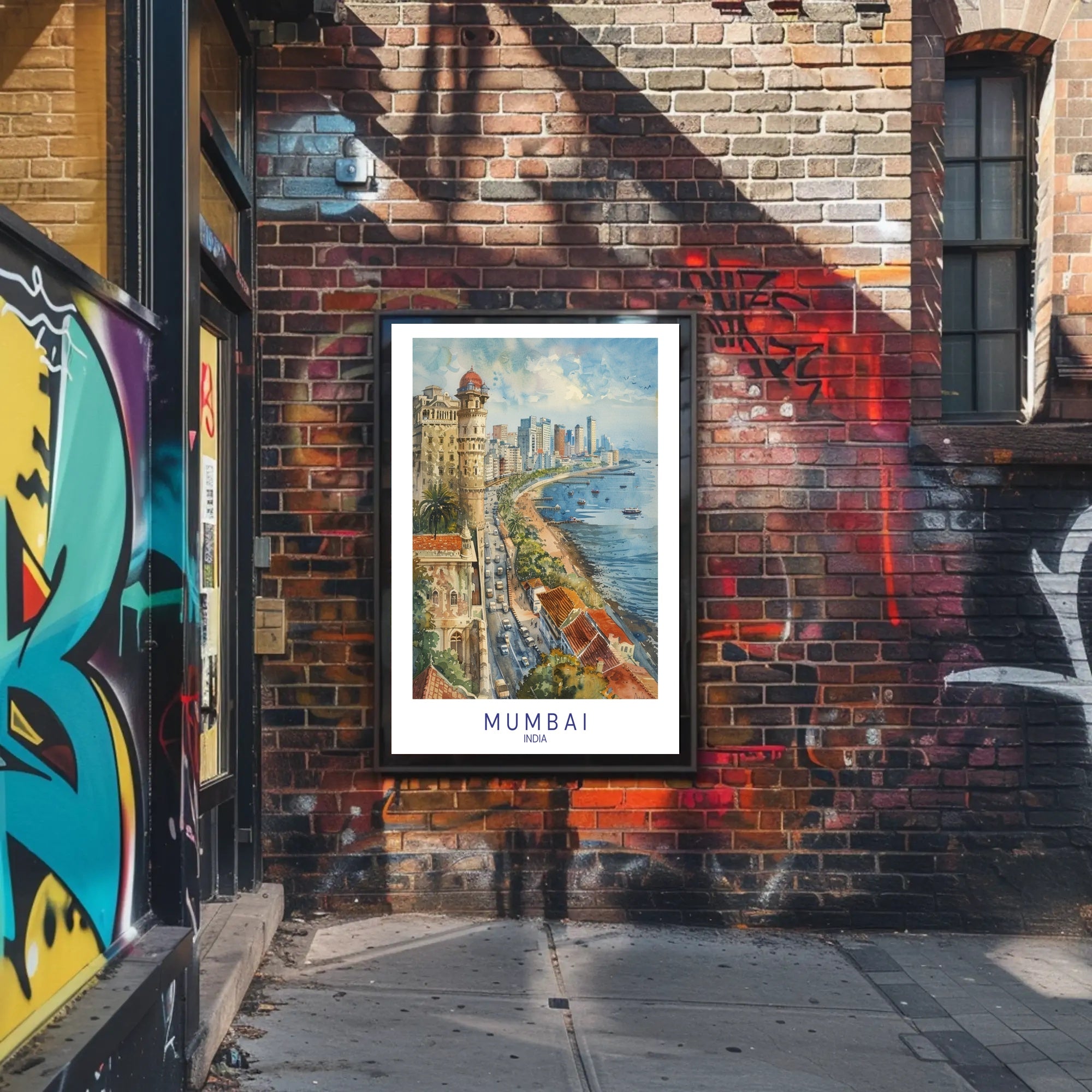 Mumbai Watercolor Coastal View Urban or Cityscape Poster PosterGoat