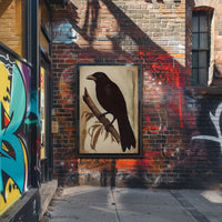 Raven on a Branch Wildlife Art Animal Poster PosterGoat